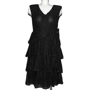 ALFANI Sleeveless Black Lace Tiered Ruffles Skirt Little Black Dress, Size XL